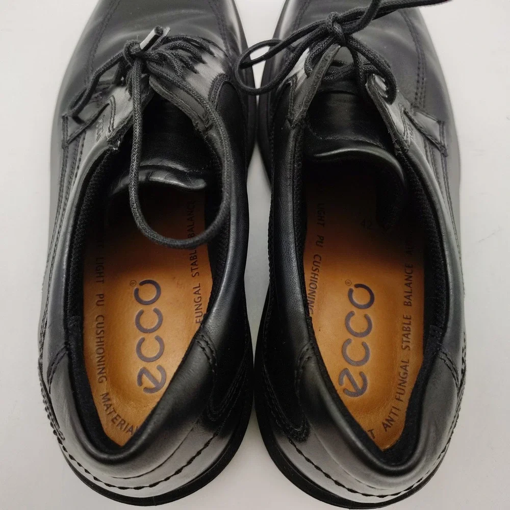 ECCO Helsinki Oxford Mens 42/8.5 Black Leather Bike Toe Lace Up Dress Shoes